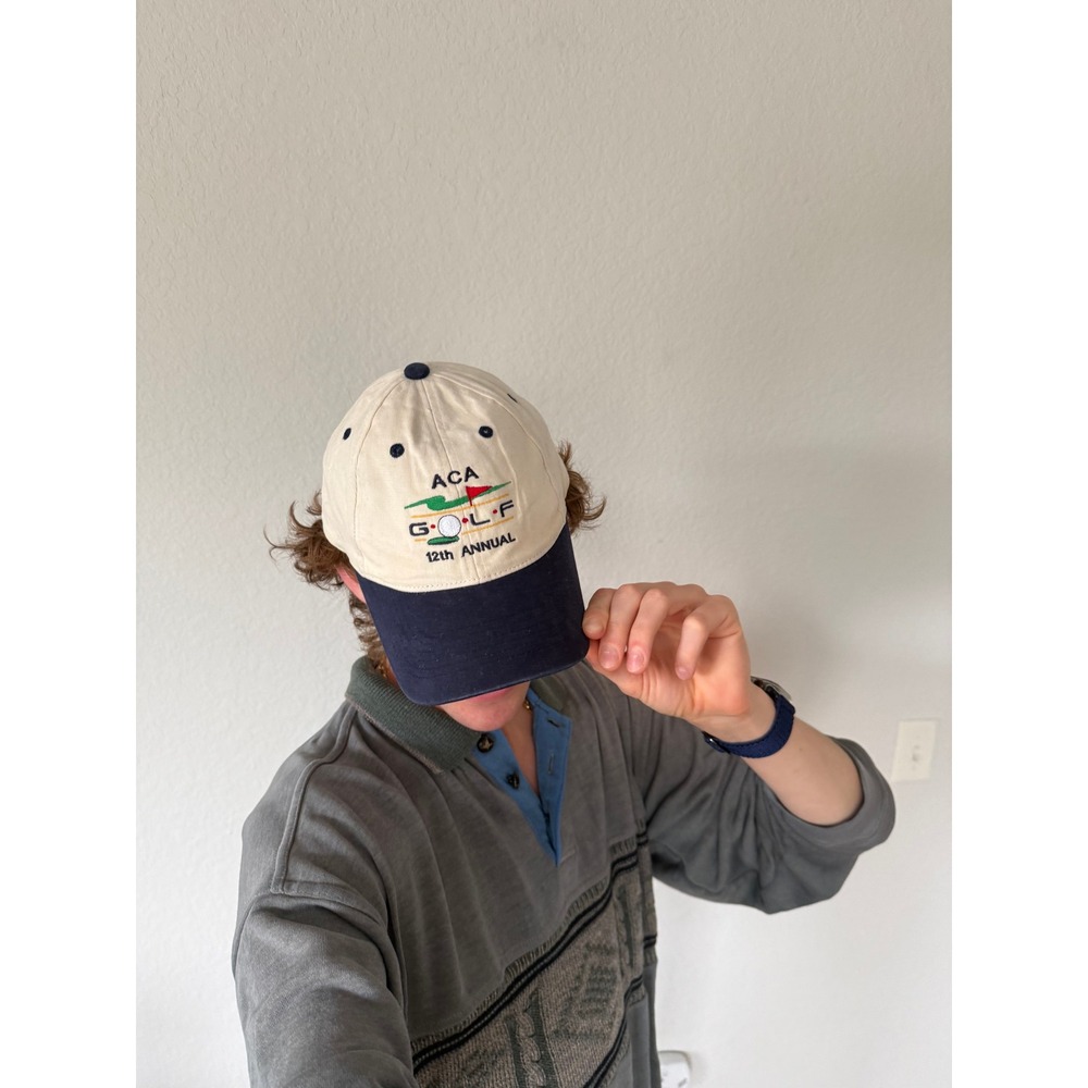 Vintage ACA Golf 12th Annual Hat Nexen Cream Navy Dad Cap Adjustable Golfcore